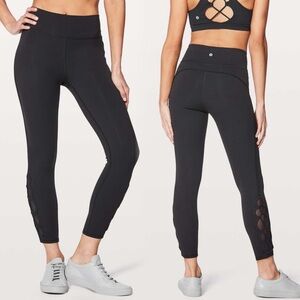 Lululemon Athletica Tied To It 7/8 Tight 25" Black Mesh Detail Leggings